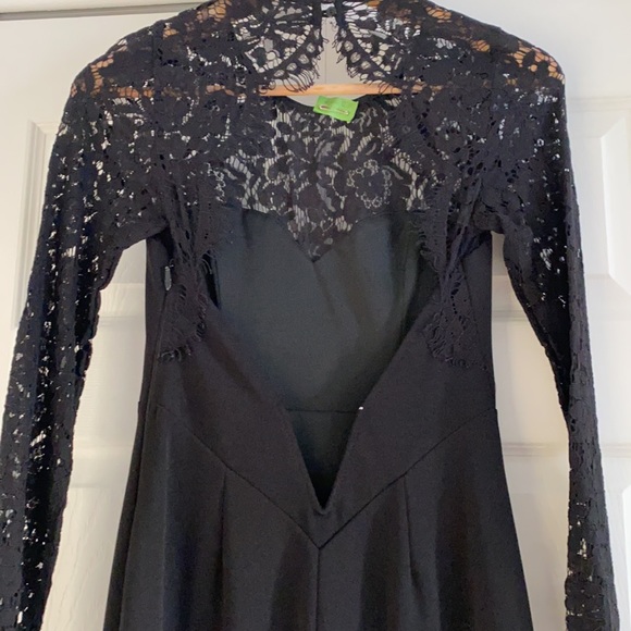 Lulus Long black dress with lace top and sleeves (Size S) - Picture 3 of 6